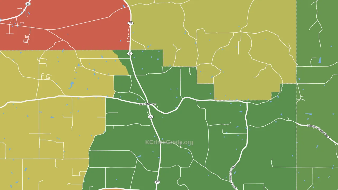 Sartinsville, MS Map of Theft Rates