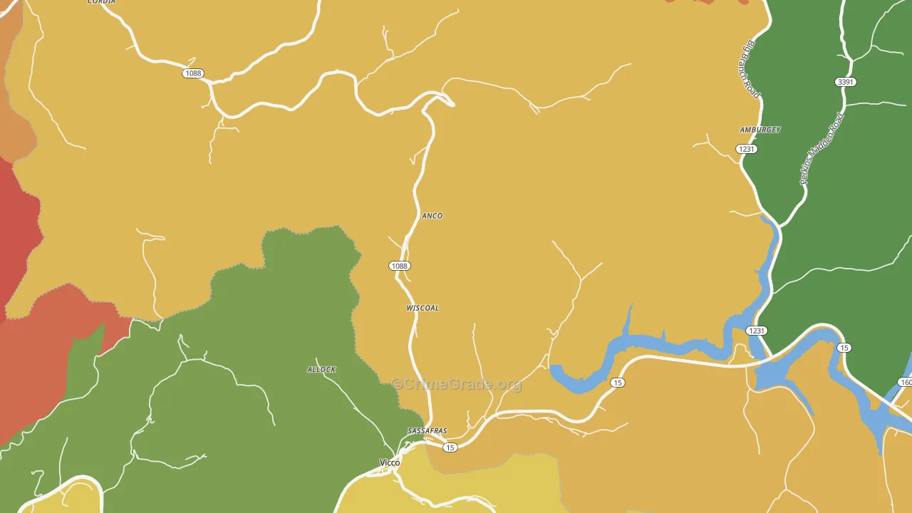 Sassafras, KY Map of Theft Rates