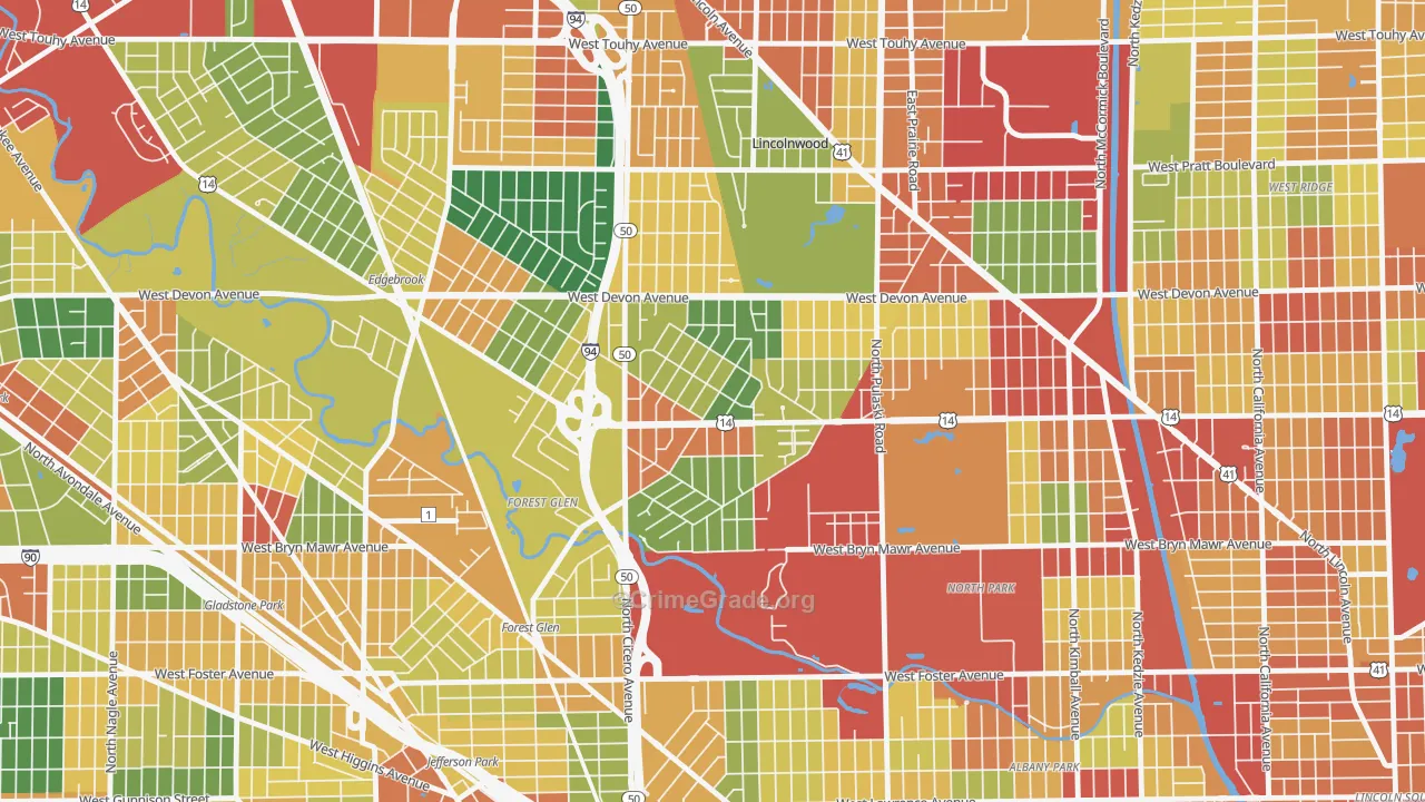 Sauganash, Chicago, IL Map of Theft Rates