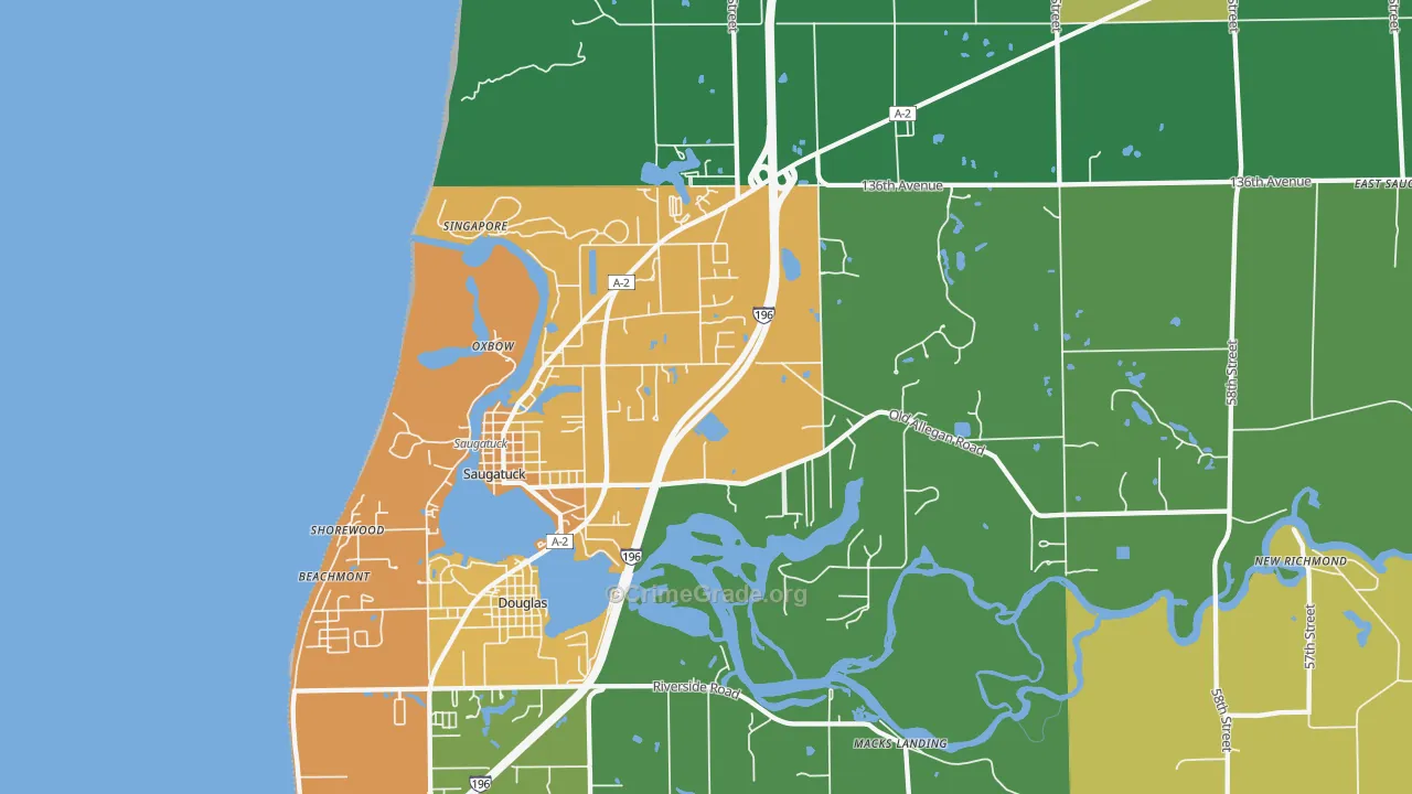 Saugatuck, MI Map of Theft Rates