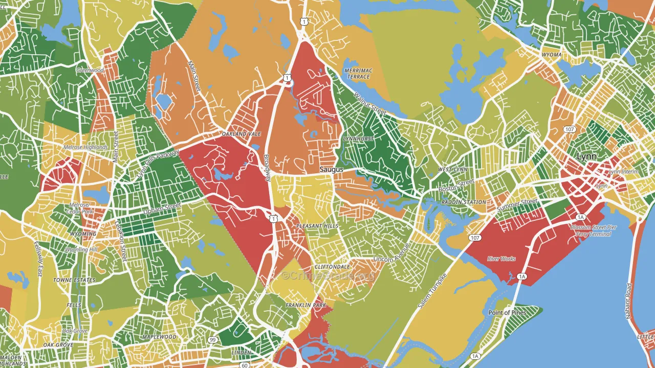 Saugus, MA Map of Theft Rates