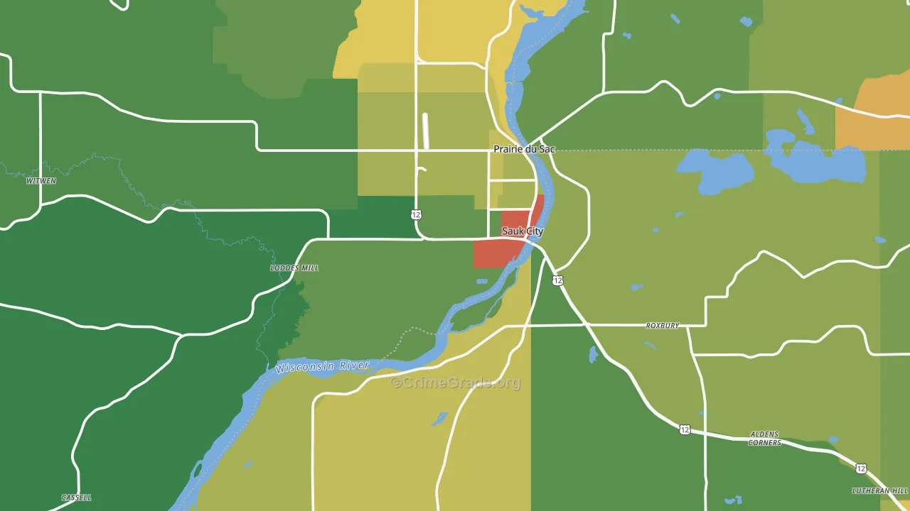 Sauk City, WI Map of Theft Rates
