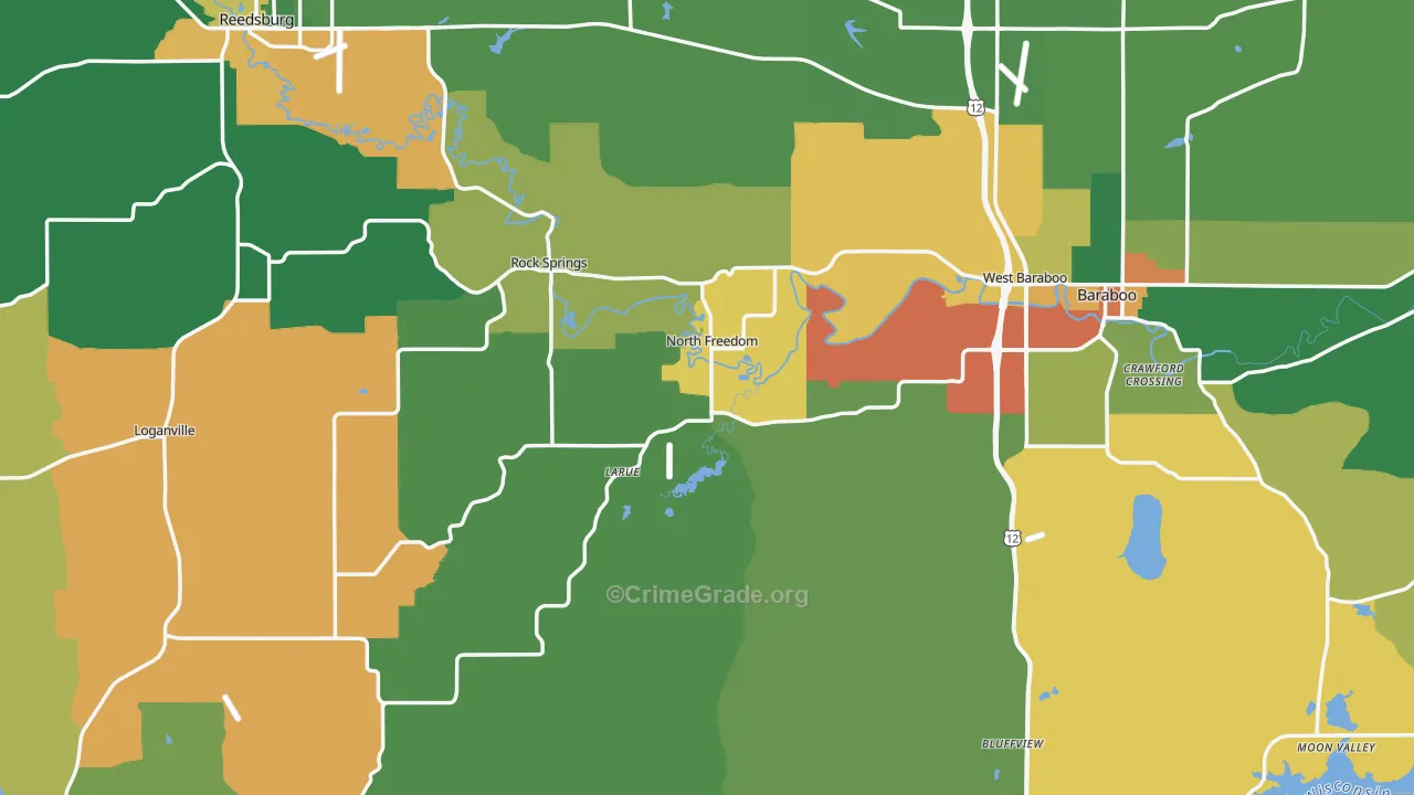 Sauk County, WI Map of Theft Rates
