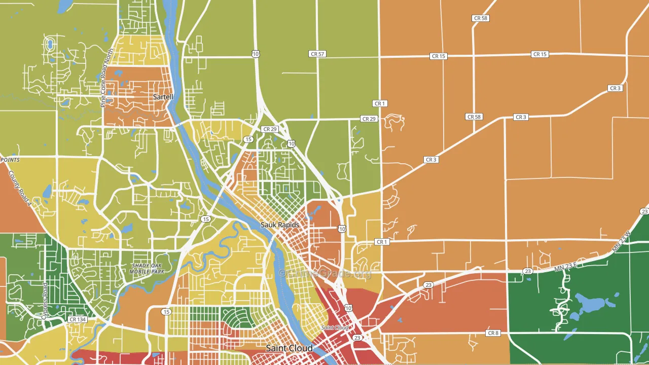 Sauk Rapids, MN Map of Theft Rates