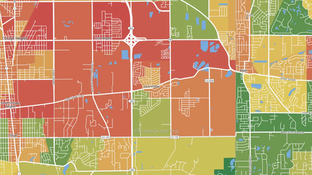 Sauk Village, IL Map of Theft Rates