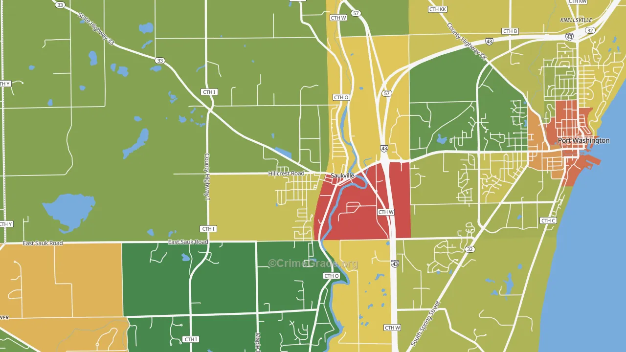 Saukville, WI Map of Theft Rates