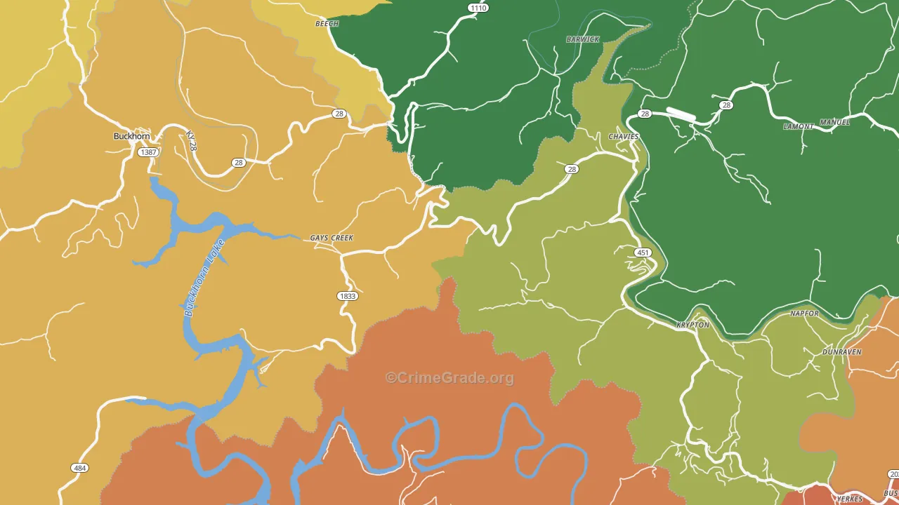 Saul, KY Map of Theft Rates