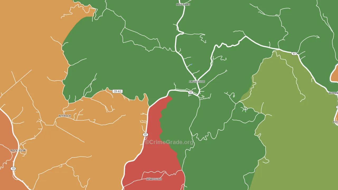 Saulsville, WV Map of Theft Rates