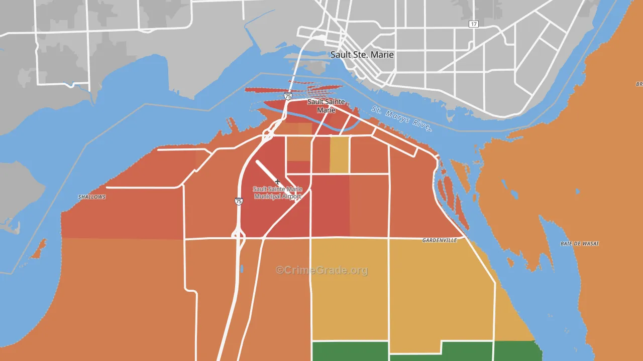 Sault Ste. Marie, MI Map of Theft Rates