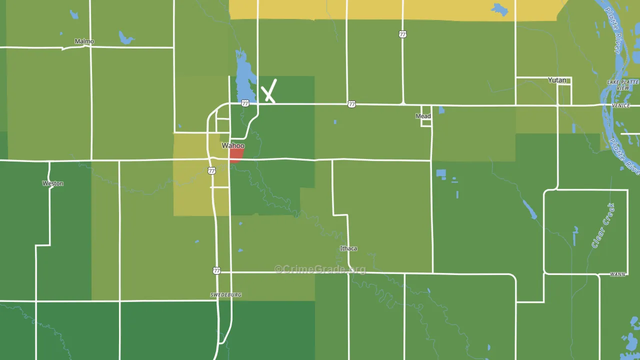Saunders County, NE Map of Theft Rates