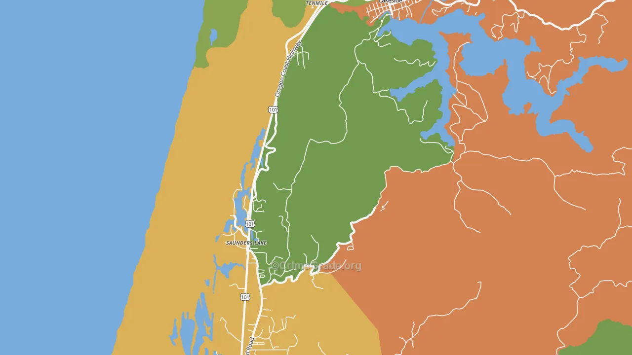 Saunders Lake, OR Map of Theft Rates