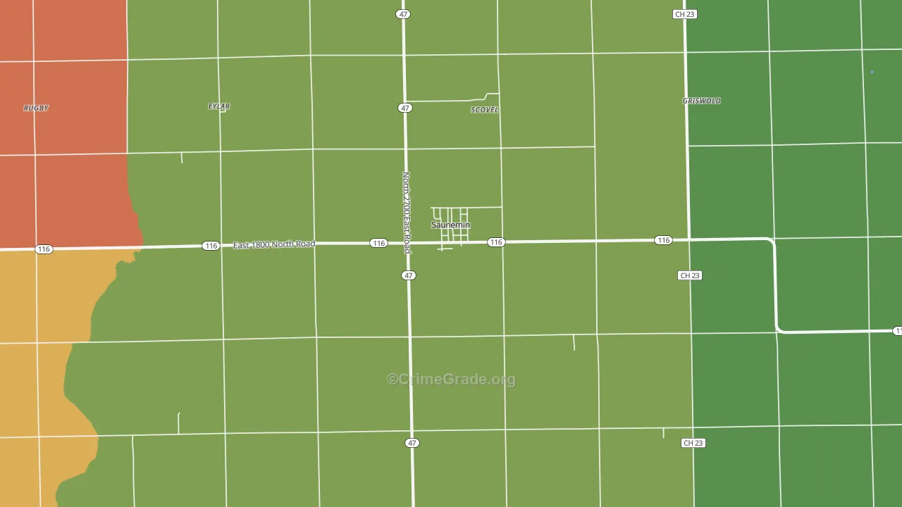 Saunemin, IL Map of Theft Rates