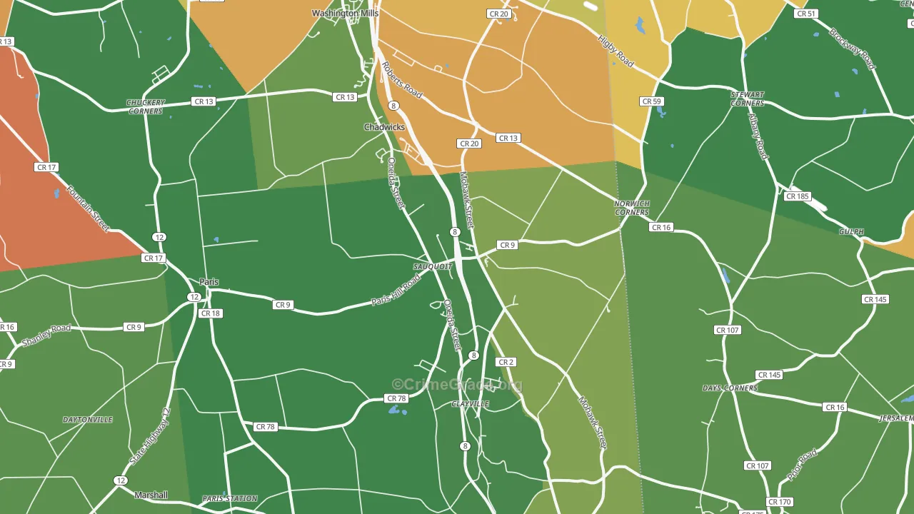 Sauquoit, NY Map of Theft Rates