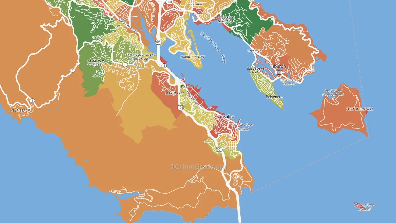 Sausalito, CA Map of Theft Rates