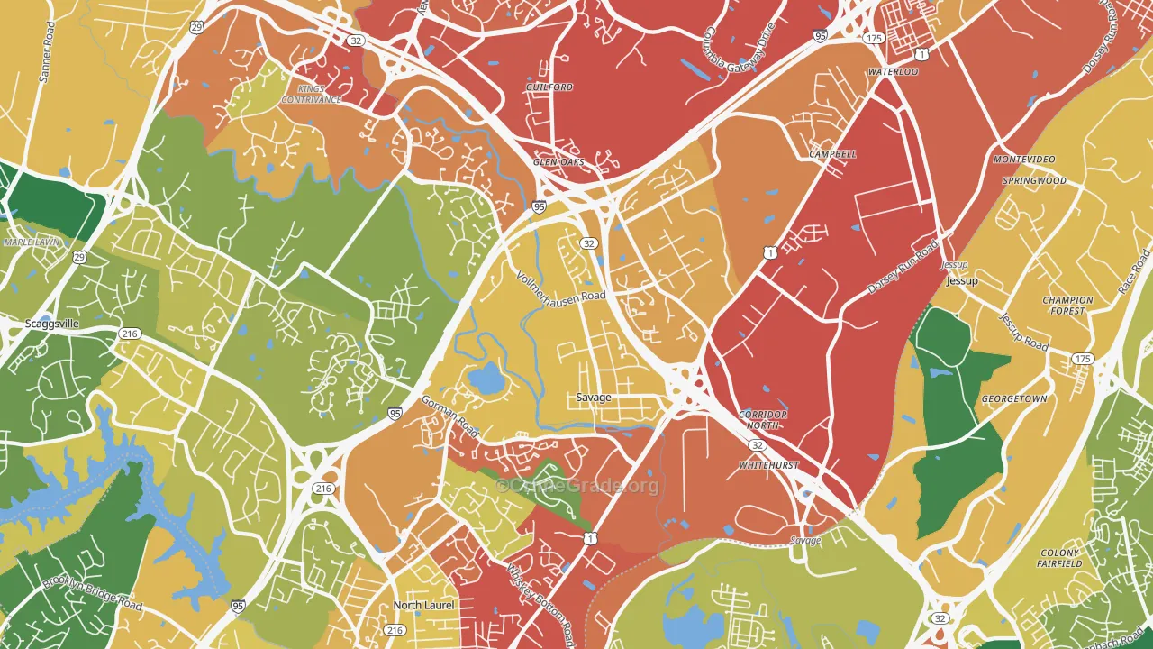 Savage-Guilford, Laurel, MD Map of Theft Rates