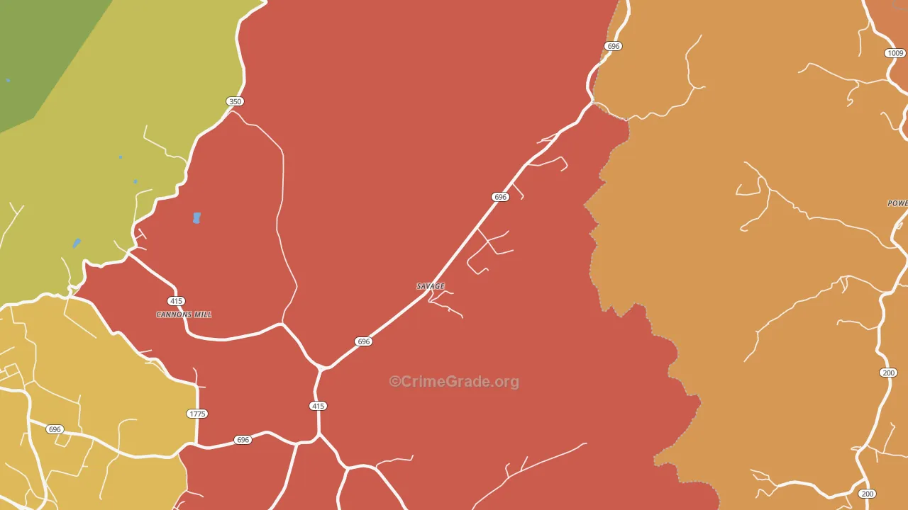 Savage, KY Map of Theft Rates
