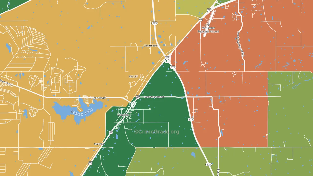 Savanna, OK Map of Theft Rates