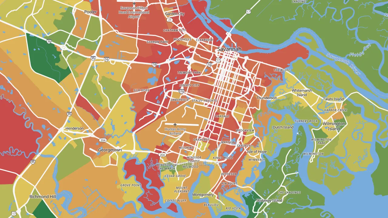 Savannah, GA Map of Theft Rates