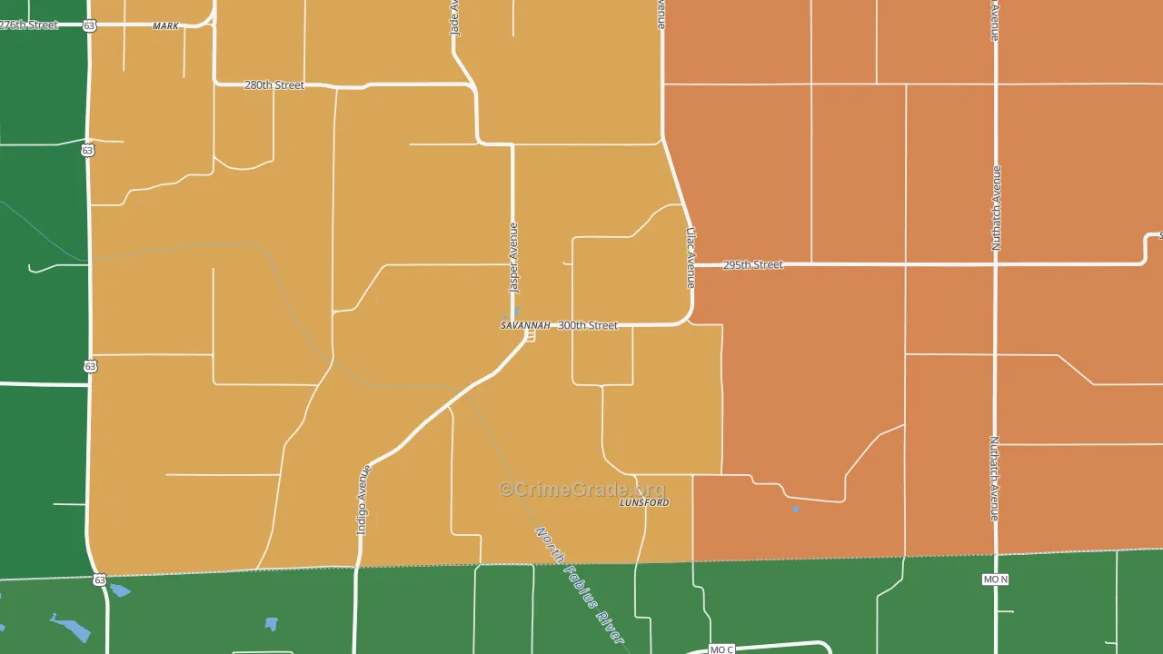 Savannah, IA Map of Theft Rates