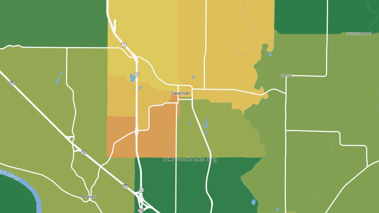Savannah, MO Map of Theft Rates