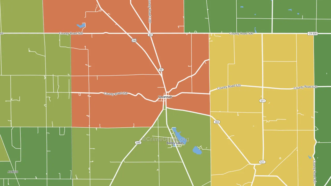 Savannah, OH Map of Theft Rates
