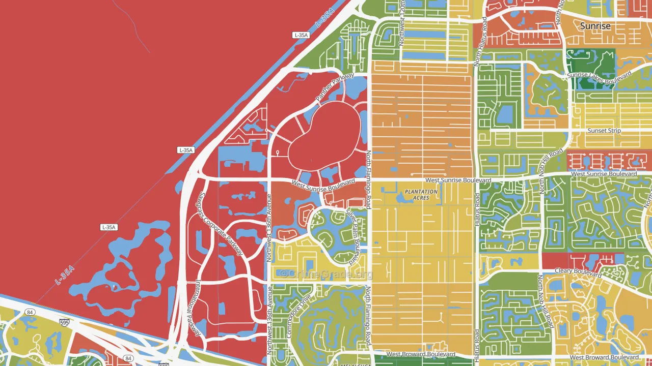 Savannah, Sunrise, FL Map of Theft Rates