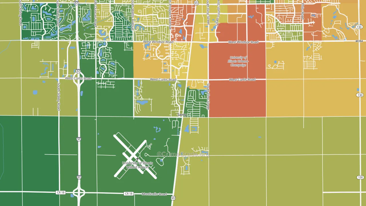 Savoy, IL Map of Theft Rates