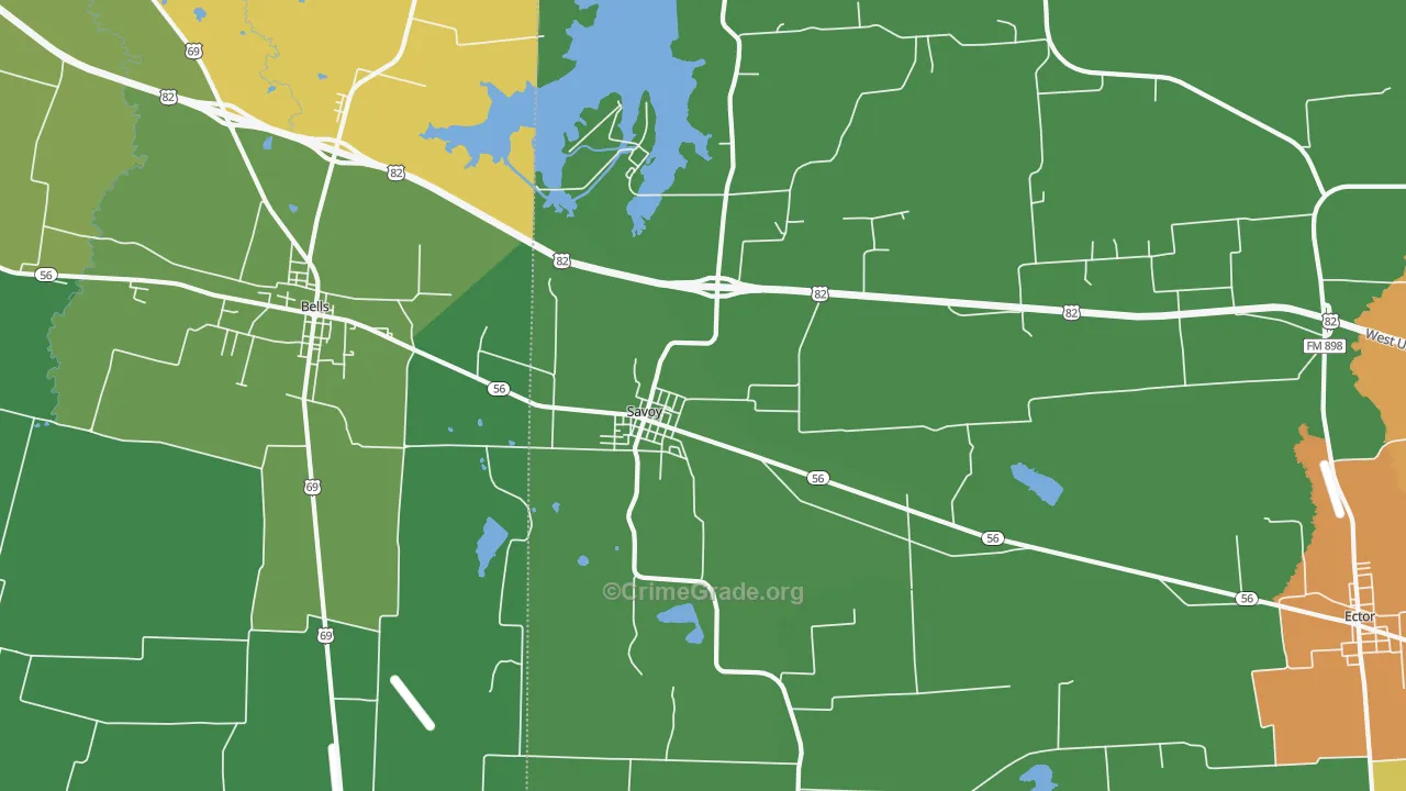 Savoy, TX Map of Theft Rates