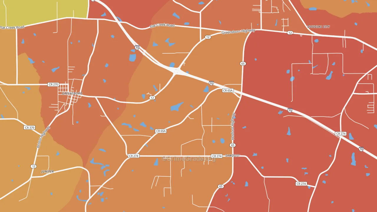 Sawdust, FL Map of Theft Rates