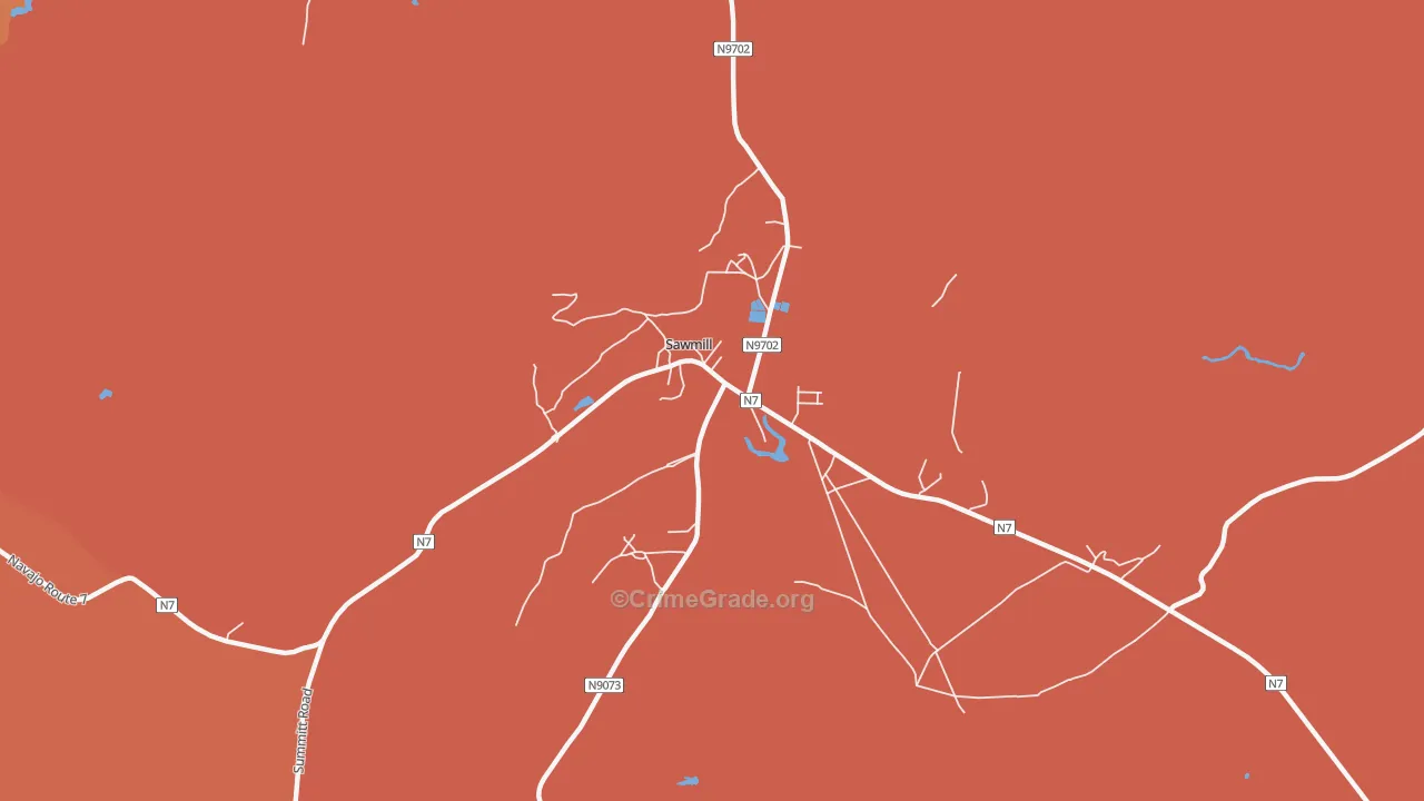 Sawmill, AZ Map of Theft Rates