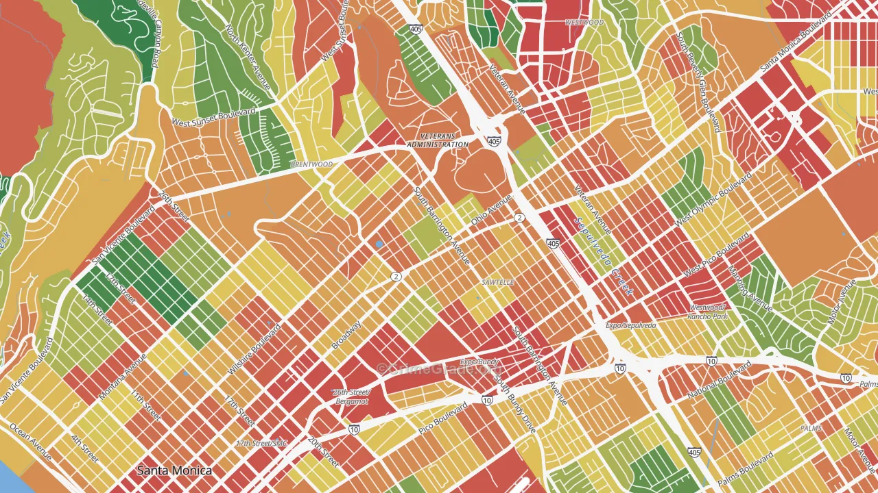 Sawtelle, Los Angeles, CA Map of Theft Rates