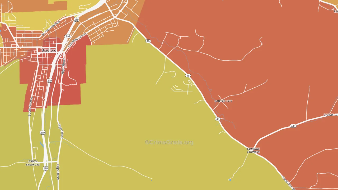 Sawyer City, PA Map of Theft Rates