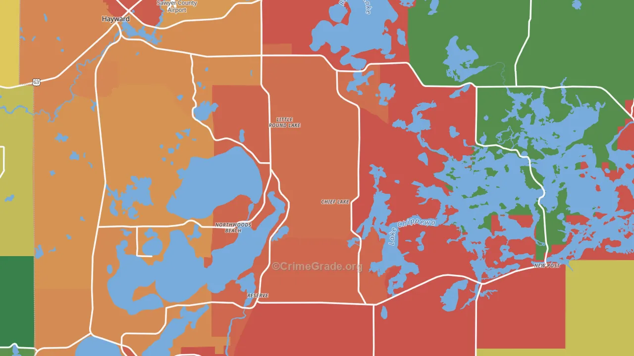 Sawyer County, WI Map of Theft Rates