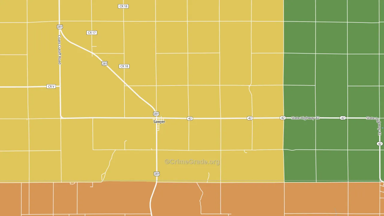 Sawyer, KS Map of Theft Rates