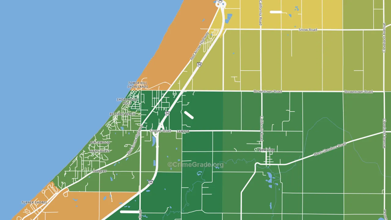 Sawyer, MI Map of Theft Rates