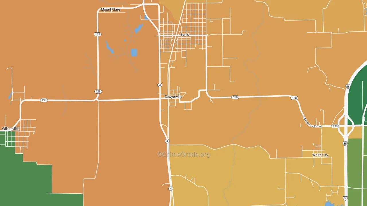Sawyerville, IL Map of Theft Rates