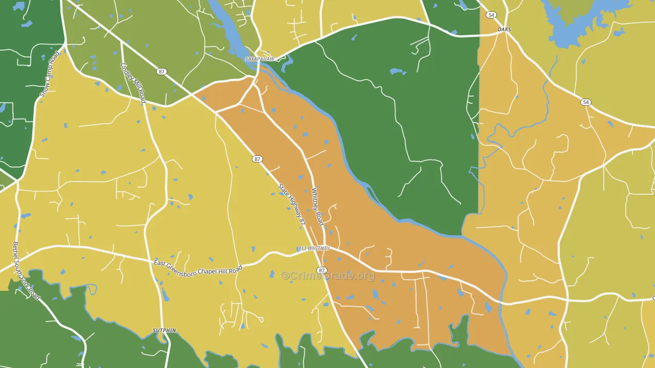 Saxapahaw, NC Map of Theft Rates