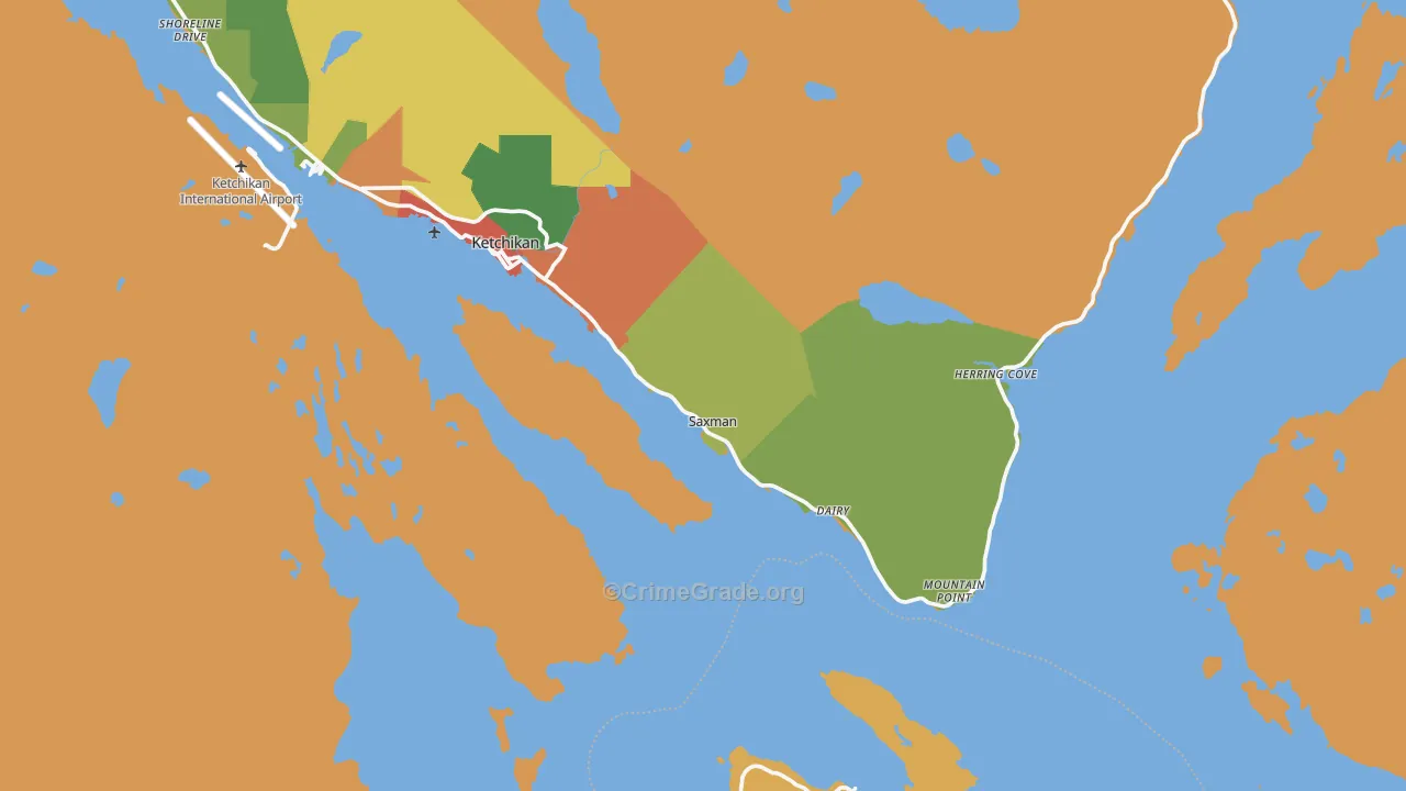 Saxman, AK Map of Theft Rates