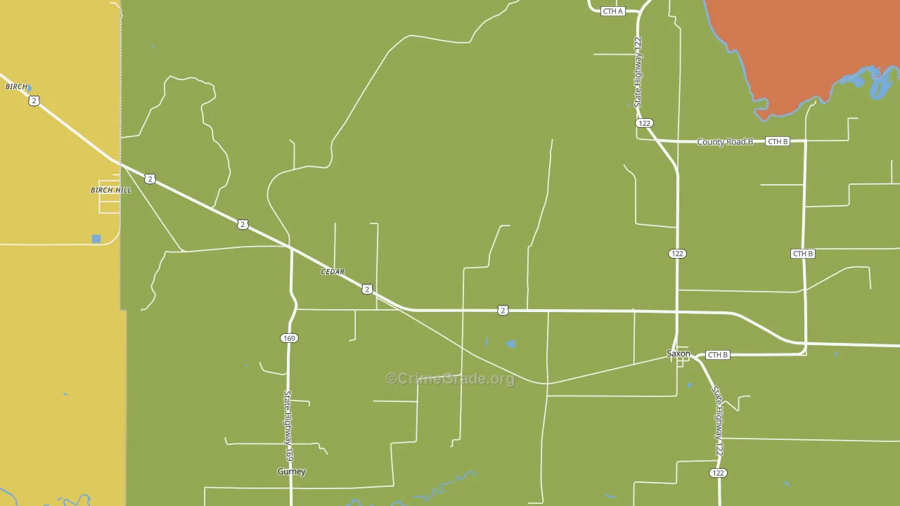 Saxon, WI Map of Theft Rates