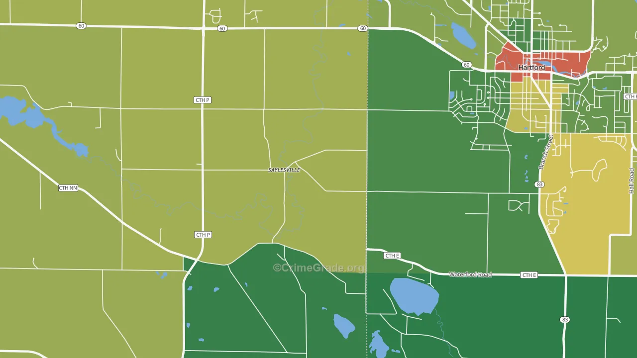 Saylesville, WI Map of Theft Rates