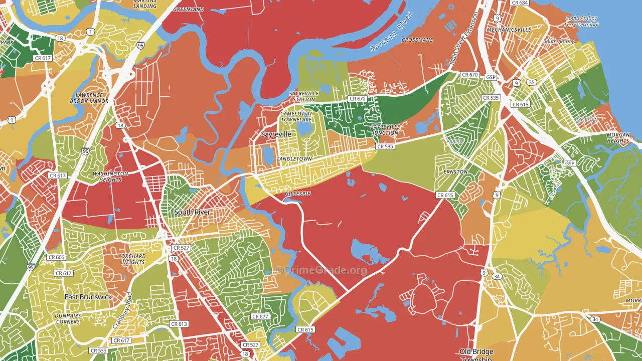 Sayreville, NJ Map of Theft Rates