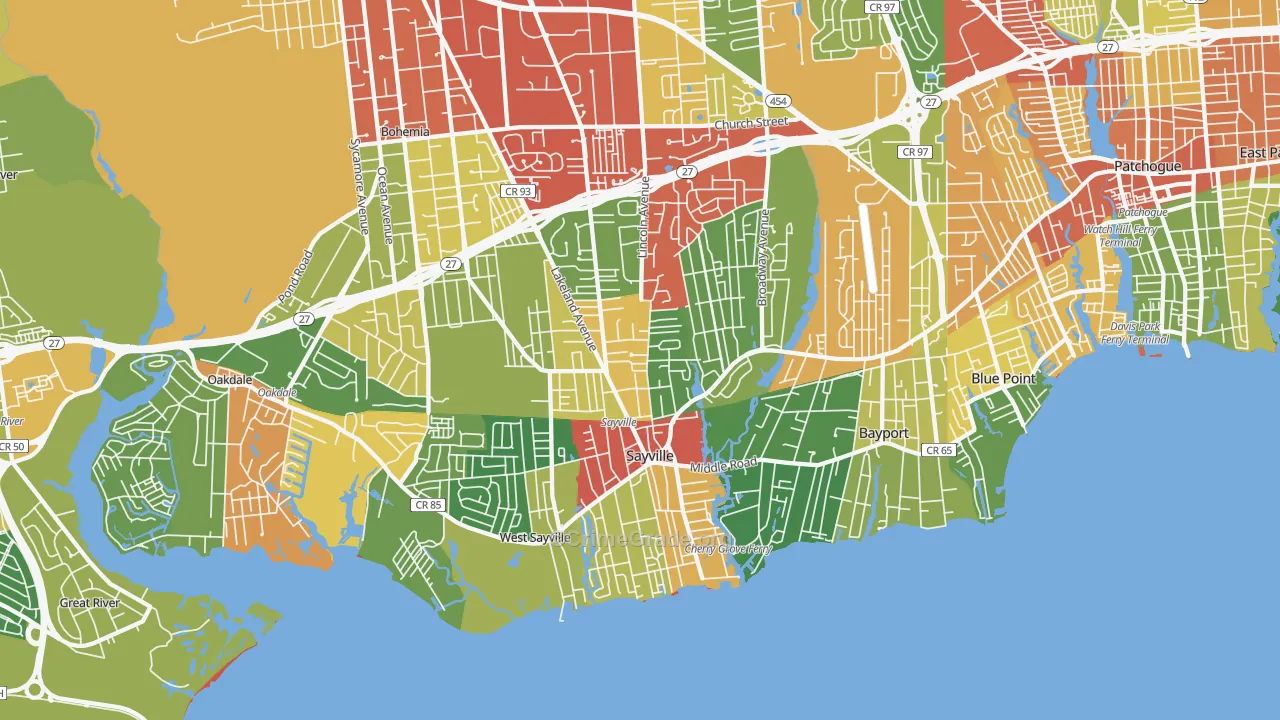 Sayville, NY Map of Theft Rates