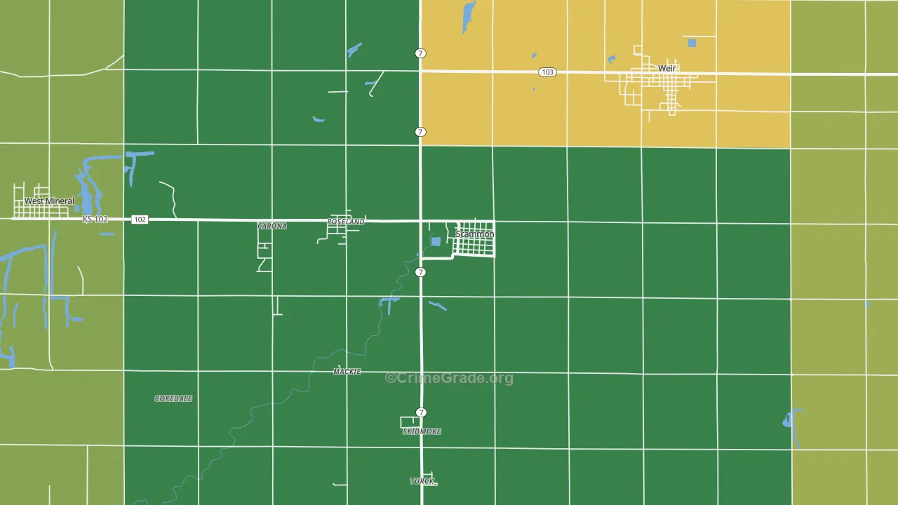 Scammon, KS Map of Theft Rates