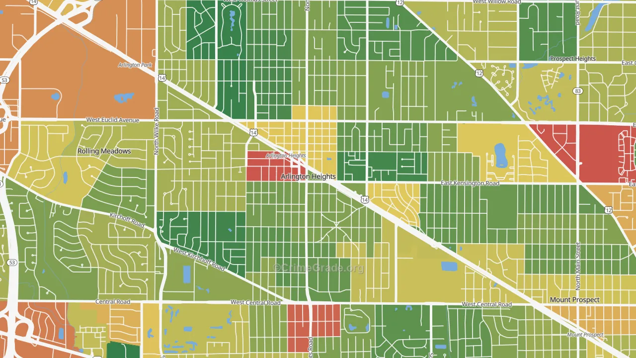 Scarsdale, Arlington Heights, IL Map of Theft Rates