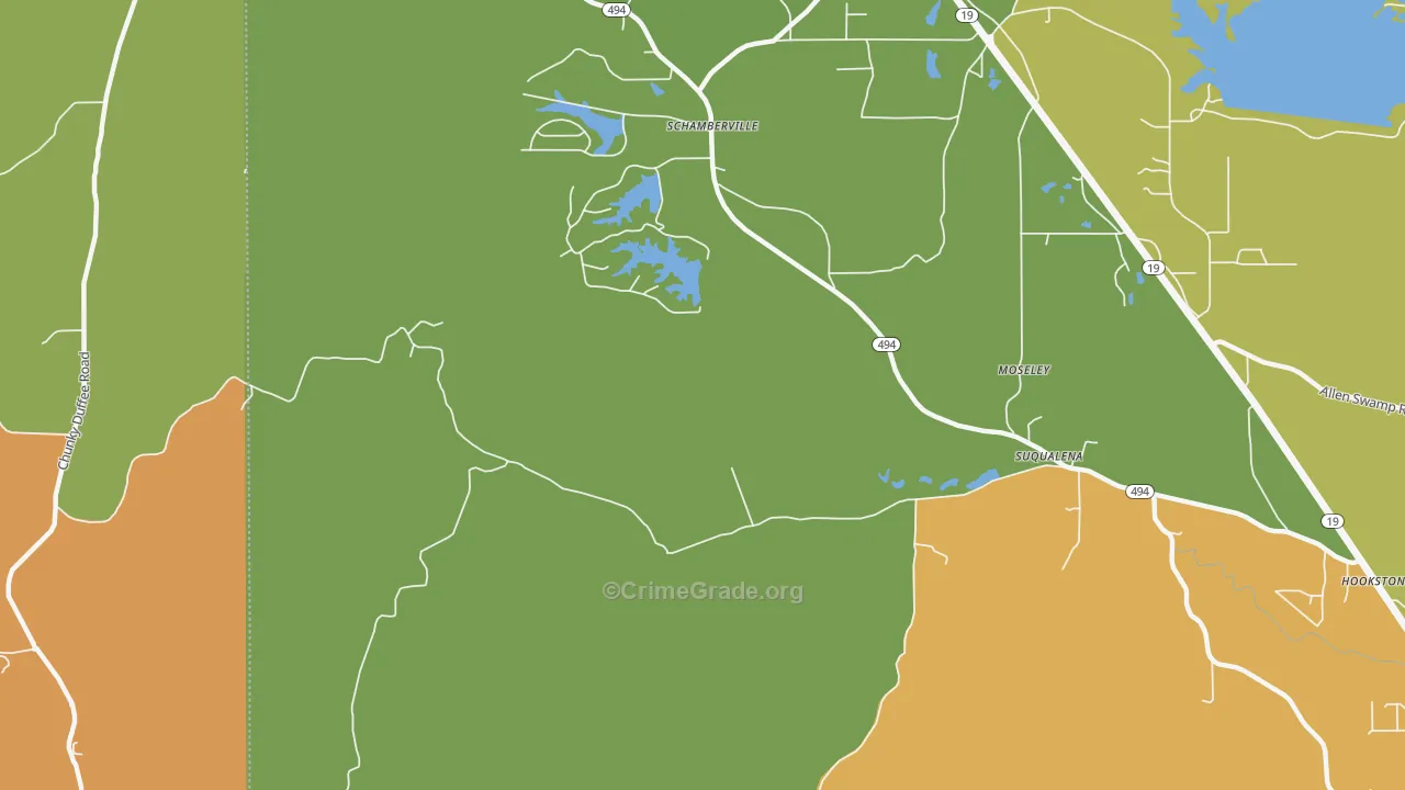 Schamberville, MS Map of Theft Rates