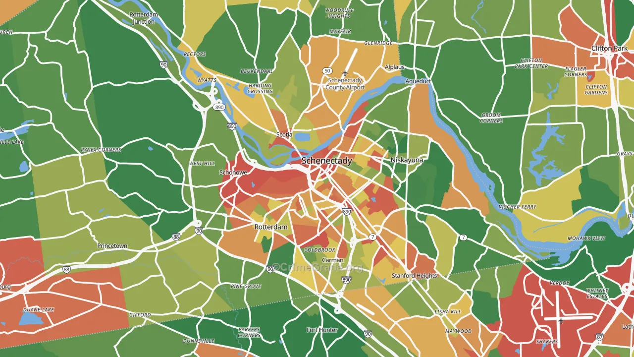 Schenectady County, NY Map of Theft Rates