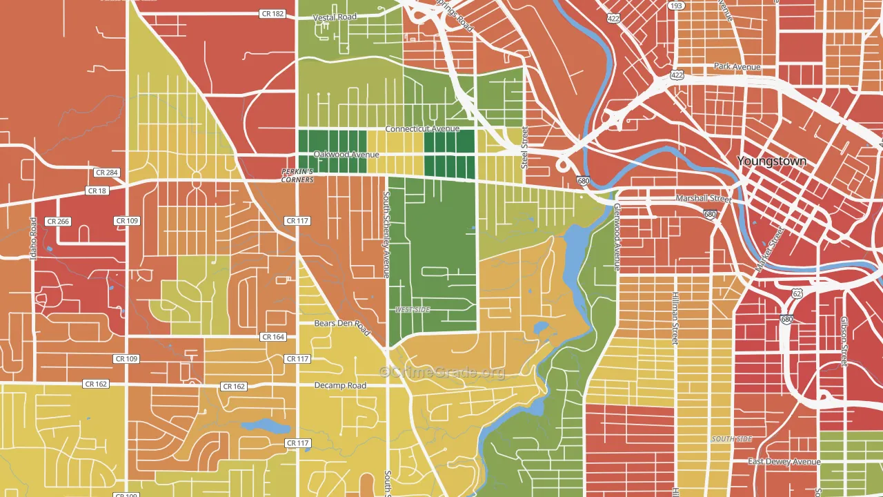 Schenley, Youngstown, OH Map of Theft Rates