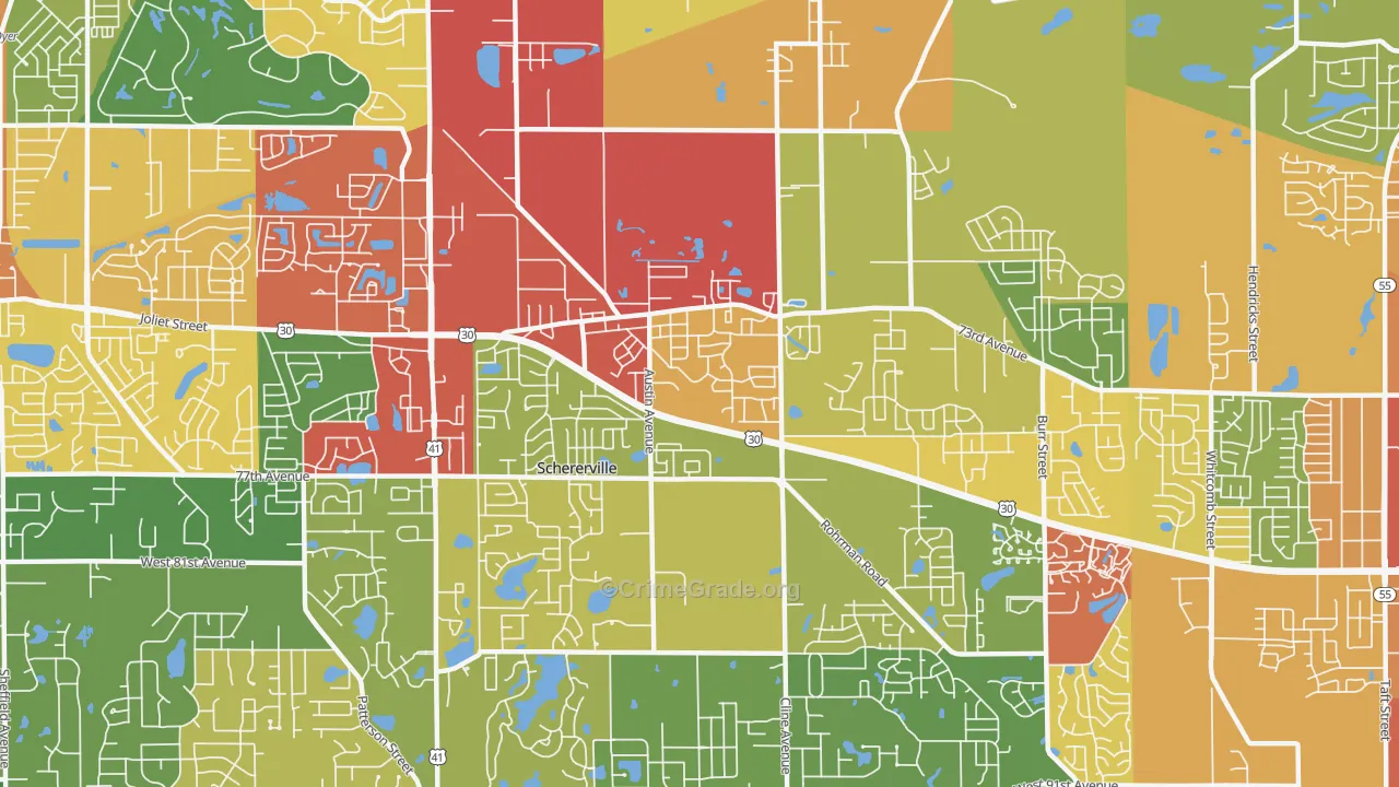 Schererville, IN Map of Theft Rates