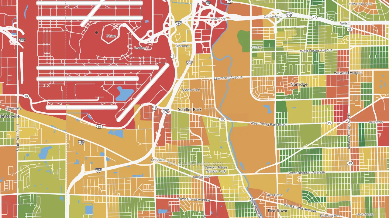 Schiller Park, IL Map of Theft Rates