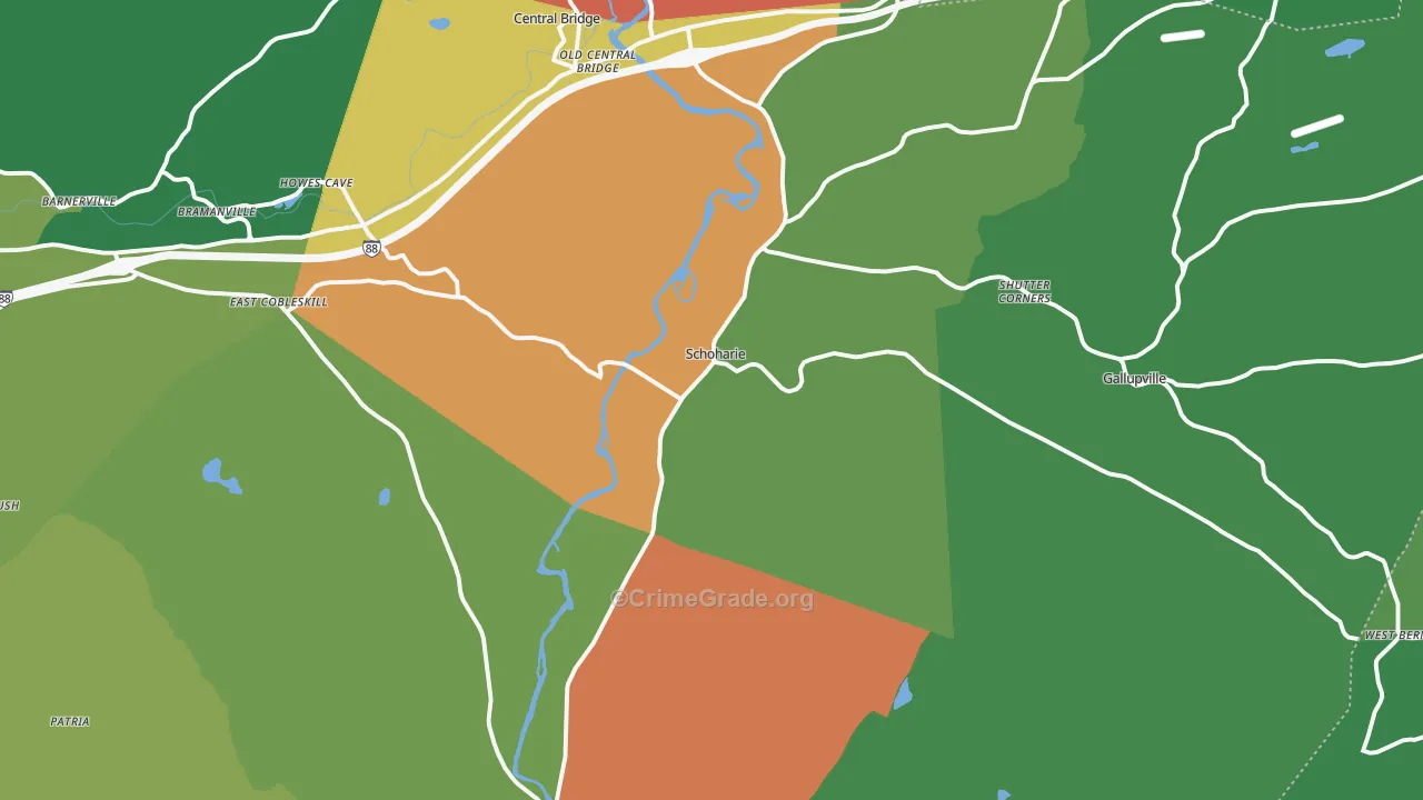Schoharie, NY Map of Theft Rates